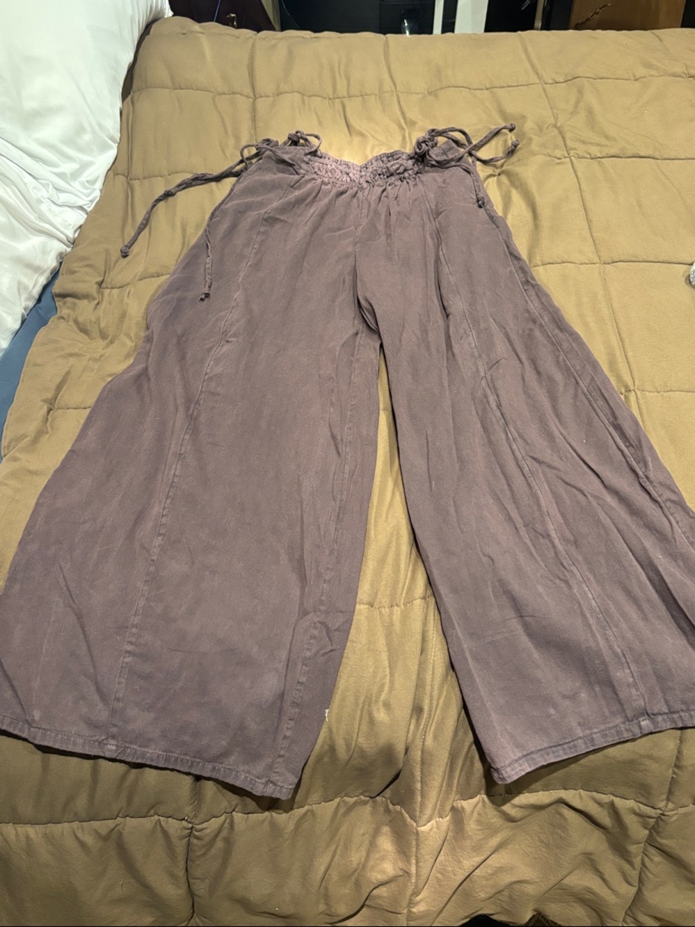 Free People Wide-Leg Smocked Waist Pants in Mauve-Taupe